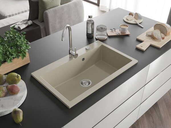 Mexen Elix chiuvetă de bucătărie din granit cu 1 compartiment 800 x 500 mm, bej, sifon cromat - 6527801005-69