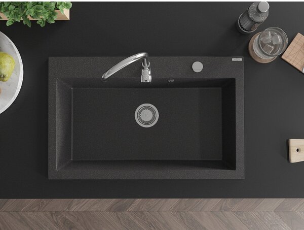 Mexen Elix chiuvetă granit 1-cuptor 800 x 500 mm, negru pătat, sifon crom - 6527801005-76