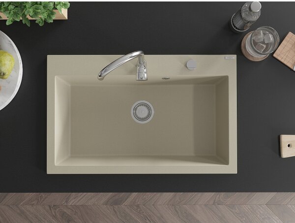 Mexen Elix chiuvetă de bucătărie din granit cu 1 compartiment 800 x 500 mm, bej, sifon cromat - 6527801005-69