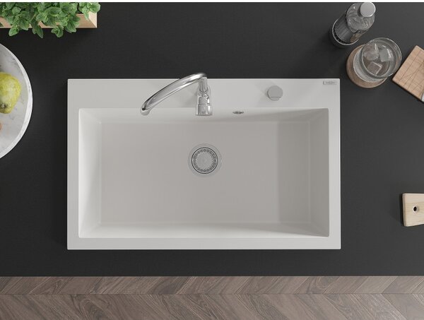 Mexen Elix chiuvetă de bucătărie din granit cu 1 compartiment 800 x 500 mm, alb, sifon crom - 6527801005-20