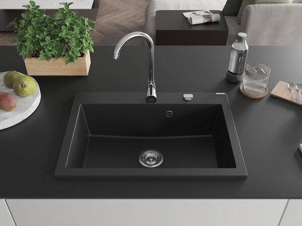 Mexen Elix chiuvetă granit 1-cameră 700 x 500 mm, negru, sifon crom - 6526701005-77