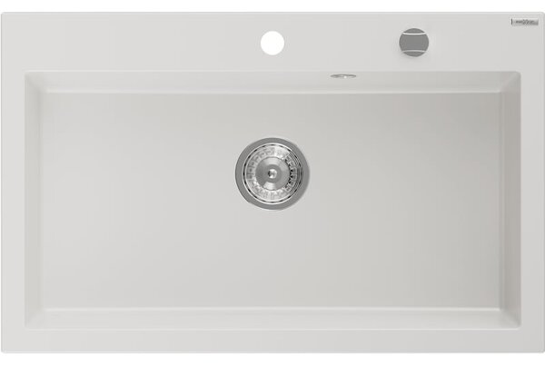 Mexen Elix chiuvetă de bucătărie din granit cu 1 compartiment 800 x 500 mm, alb, sifon crom - 6527801005-20