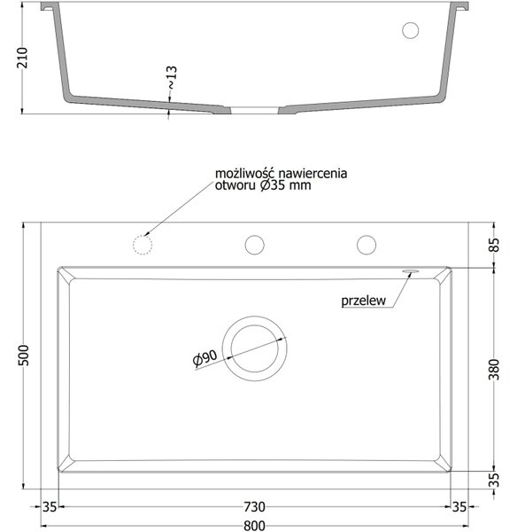 Mexen Elix chiuvetă de bucătărie din granit cu 1 compartiment 800 x 500 mm, bej, sifon cromat - 6527801005-69