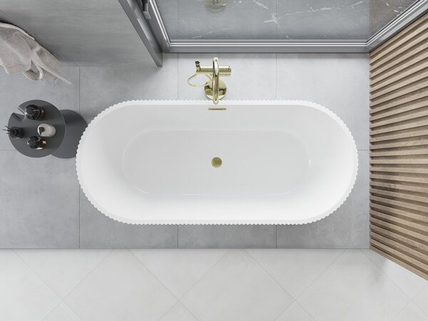 Mexen Yara cadă de baie freestanding canelată 170 x 75 cm, albă, preaplin auriu periat - 52861707500-55