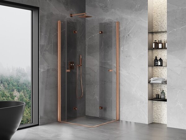 Mexen Mist-F Duo cabină de duș pliabilă 80 x 80 cm, transparent, cupru periat - 8A6-080L-080P-65-00
