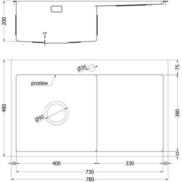Mexen Exar chiuvetă de oțel inoxidabil cu 1 compartiment și scurgător, dreaptă 780 x 480 mm, cupru HC - 6434781010P-65HC
