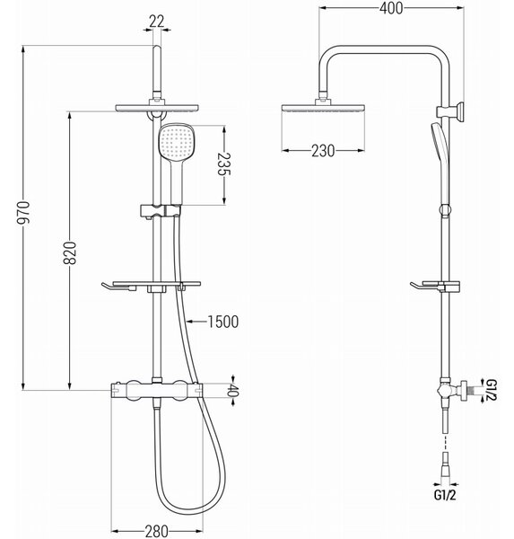 Mexen KT33 set de duș extern cu duș de ploaie și baterie termostatică, crom - 771503393-00