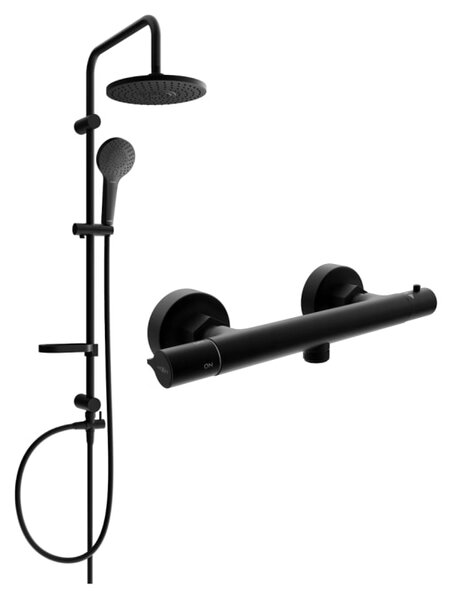 Mexen Slim Erik set de duș montat pe suprafață cu pară de duș și baterie de duș termostatică, negru - 77105205-70