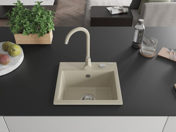 Mexen Milo chiuvetă de granit cu 1 compartiment cu baterie de bucătărie Telma, bej - 6505-69-670200-69
