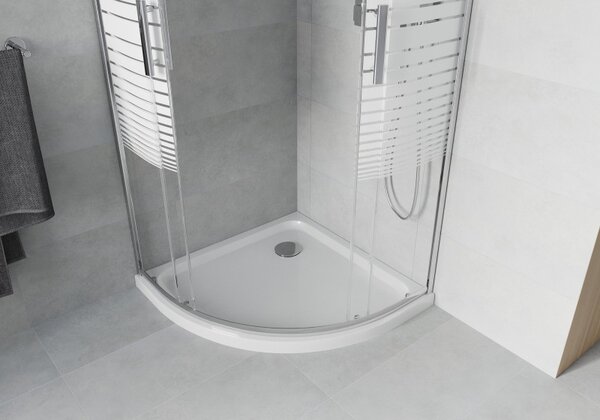 Mexen Rio cabina de duș semicirculară 80 x 80 cm, dungi albe, crom + cadă de duș Flat, albă - 863-080-080-01-20-4110