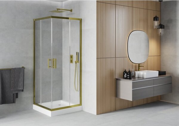 Mexen Rio cabina de duș pătrată 80 x 80 cm, transparentă, aurie + cadă de duș , albă - 860-080-080-50-00-4510