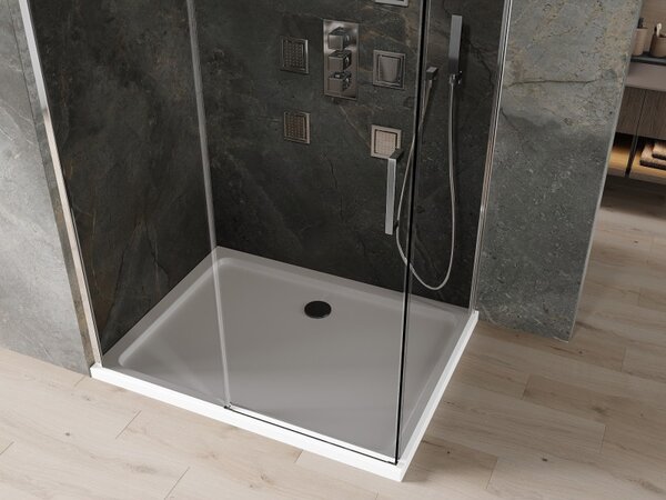 Mexen Omega cabină de duș glisantă 100 x 90 cm, grafit, crom + cadă Flat, alb - 825-100-090-01-40-4010