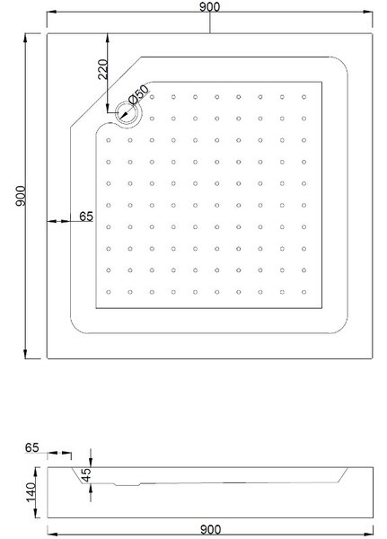 Mexen Rio cabină de duș pătrată 90 x 90 cm, mat, crom + cadă de duș , alb - 860-090-090-01-30-4510