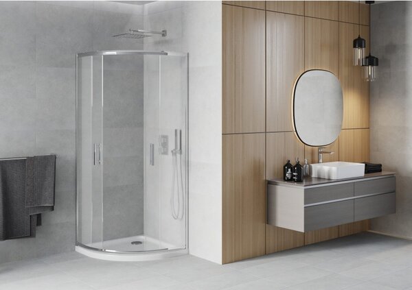 Mexen Rio cabina de duș semirotundă 80 x 80 cm, mat, crom + cadă Flat, alb - 863-080-080-01-30-4110