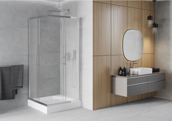 Mexen Rio cabină de duș pătrată 90 x 90 cm, mat, crom + cadă de duș , alb - 860-090-090-01-30-4510