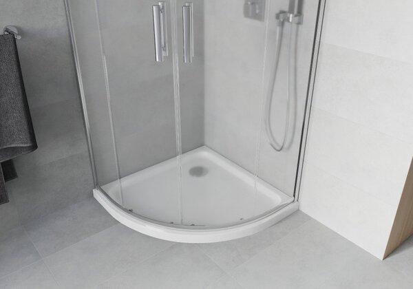 Mexen Rio cabina de duș semirotundă 80 x 80 cm, mat, crom + cadă Flat, alb - 863-080-080-01-30-4110