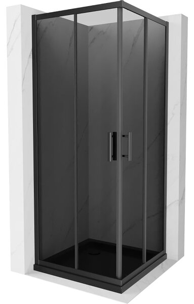 Mexen Rio cabină de duș pătrată 80 x 80 cm, grafit, neagră + cadă Flat, neagră - 860-080-080-70-40-4070B