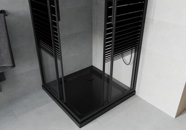 Mexen Rio cabina de duș pătrată 70 x 70 cm, dungi negre, negru + cadă Flat, negru - 860-070-070-70-20-4070B