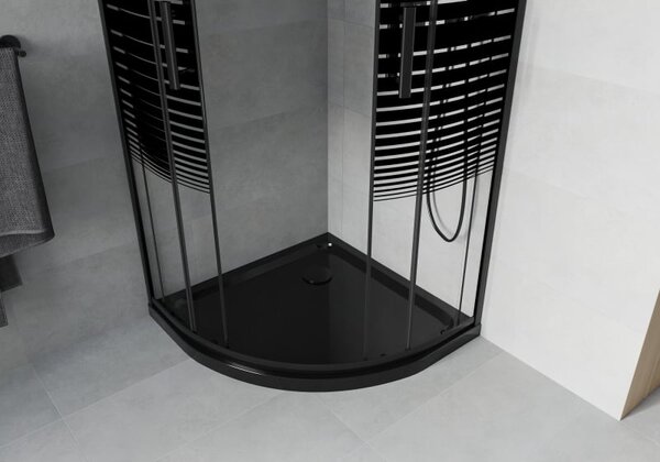 Mexen Rio cabina de duș semicirculară 80 x 80 cm, benzi negre, neagră + cadă de duș Flat, neagră - 863-080-080-70-20-4170B