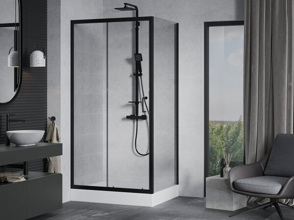 Mexen Apia cabină de duș glisantă 120 x 90 cm, transparentă, neagră + cădiță Rio - 840-120-090-70-00-4510