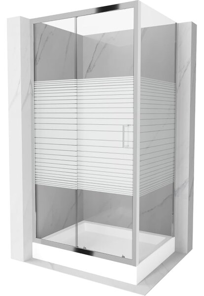Mexen Apia cabina de duș glisantă 100 x 80 cm, dungi albe, crom + cadă de duș Rio - 840-100-080-01-20-4510