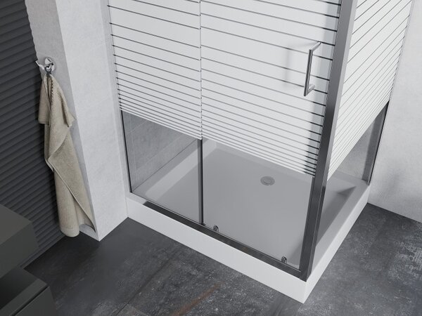 Mexen Apia cabina de duș glisantă 100 x 80 cm, dungi albe, crom + cadă de duș Rio - 840-100-080-01-20-4510