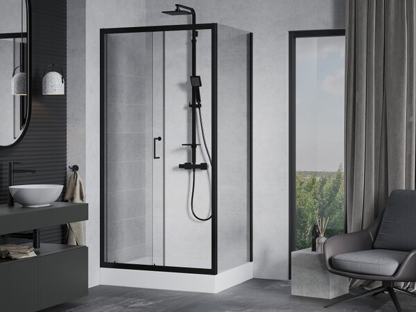 Mexen Apia cabină de duș glisantă 120 x 90 cm, transparentă, neagră + cădiță Rio - 840-120-090-70-00-4510