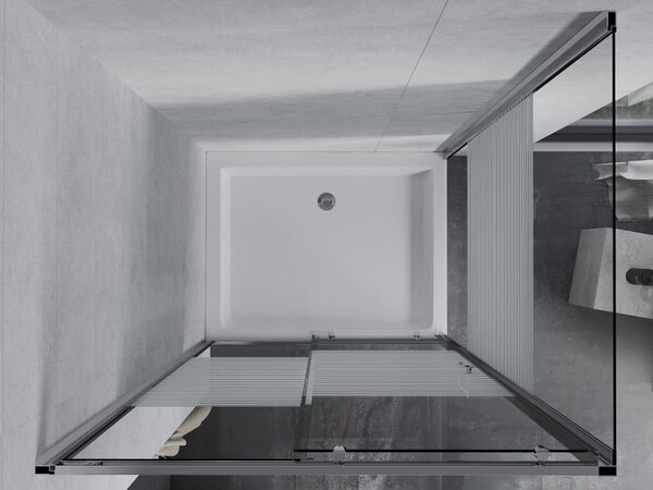 Mexen Apia cabina de duș glisantă 100 x 80 cm, dungi albe, crom + cadă de duș Rio - 840-100-080-01-20-4510