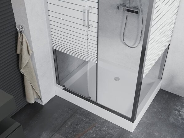 Mexen Apia cabina de duș glisantă 100 x 80 cm, dungi albe, crom + cadă de duș Rio - 840-100-080-01-20-4510