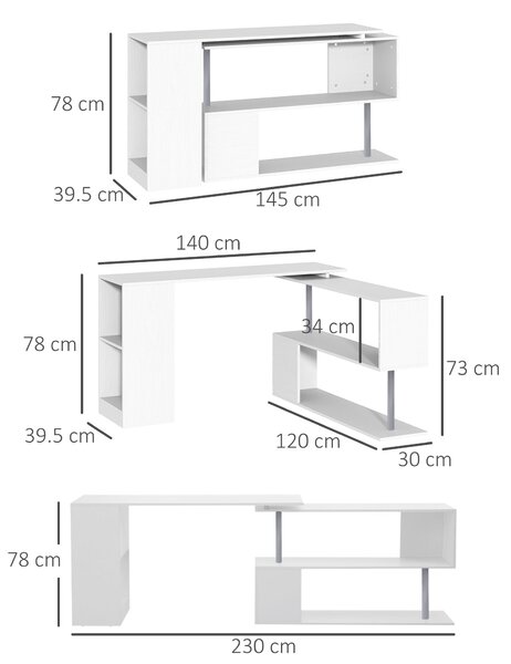 HOMCOM Birou de Colt din Lemn Alb 140x120x78,2cm | Aosom Romania