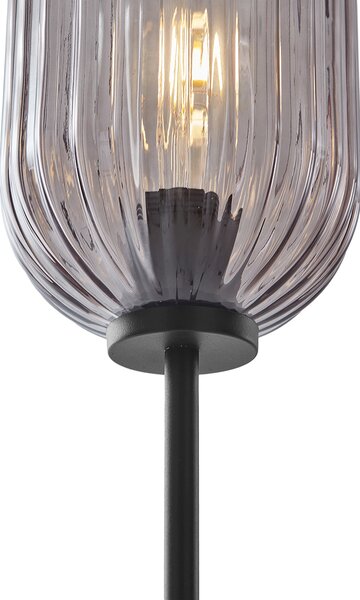 Lampă de podea Art Deco neagră cu sticlă fumurie cu 2 lumini - Rid
