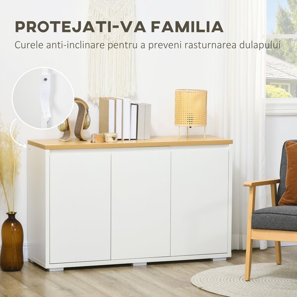 HOMCOM Bufet de Bucătărie, Dulap Depozitare cu 3 Uși, Rafturi Reglabile, Design Modern pentru Living, Hol, Alb | Aosom Romania