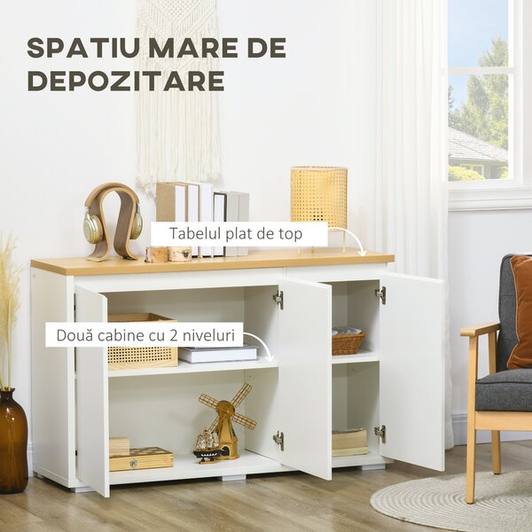 HOMCOM Bufet de Bucătărie, Dulap Depozitare cu 3 Uși, Rafturi Reglabile, Design Modern pentru Living, Hol, Alb | Aosom Romania
