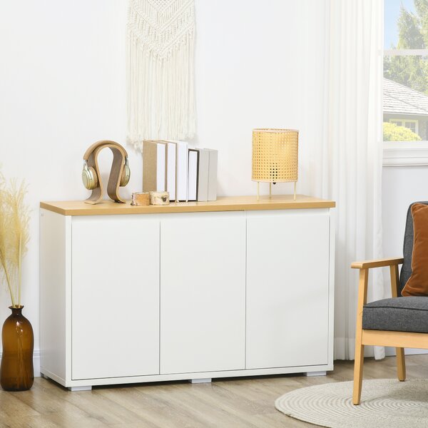 HOMCOM Bufet de Bucătărie, Dulap Depozitare cu 3 Uși, Rafturi Reglabile, Design Modern pentru Living, Hol, Alb | Aosom Romania