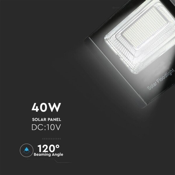 Proiector solar LED exterior 40W, 10V, IP65, 6000K, cu telecomandă