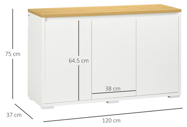 HOMCOM Bufet de Bucătărie, Dulap Depozitare cu 3 Uși, Rafturi Reglabile, Design Modern pentru Living, Hol, Alb | Aosom Romania