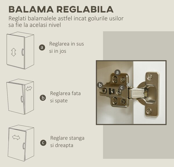 HOMCOM Bufet de Bucătărie, Dulap Depozitare cu 3 Uși, Rafturi Reglabile, Design Modern pentru Living, Hol, Alb | Aosom Romania