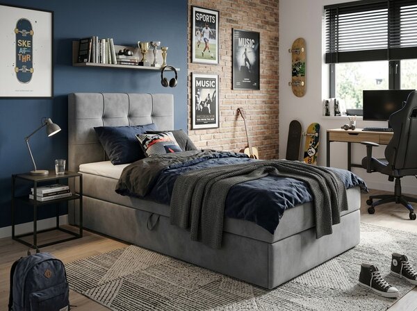 Pat tapițat boxspring DIRELIS TRINITY 90x200 cm gri Saltele: Saltea cu arcuri Bonell