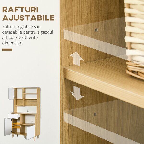Dulap de Bucătărie HOMCOM, 3 Uși, Sertar, Rafturi Reglabile, Blat pentru Electrocasnice, Design Modern, Natur | Aosom Romania