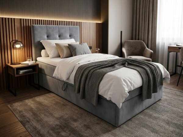 Pat tapițat boxspring DIRELIS TRINITY 90x200 cm gri Saltele: Saltea cu arcuri Bonell