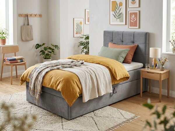 Pat tapițat boxspring DIRELIS TRINITY 90x200 cm gri Saltele: Saltea cu arcuri Bonell