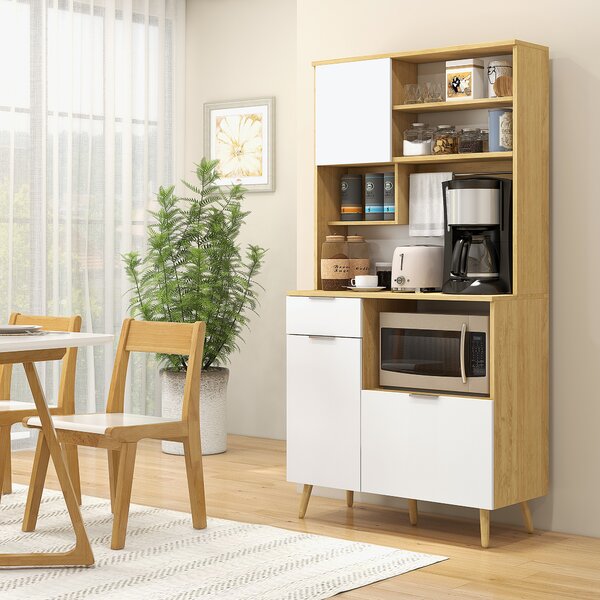 Dulap de Bucătărie HOMCOM, 3 Uși, Sertar, Rafturi Reglabile, Blat pentru Electrocasnice, Design Modern, Natur | Aosom Romania