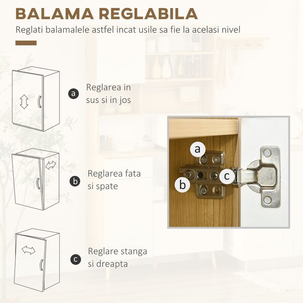 Dulap de Bucătărie HOMCOM, 3 Uși, Sertar, Rafturi Reglabile, Blat pentru Electrocasnice, Design Modern, Natur | Aosom Romania