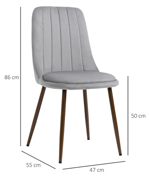 HOMCOM Set de 5 Scaune de Bucătărie cu Spătar Curbat, Picior din Oțel și Tapițerie din Catifea, 47x55x86 cm, Gri | Aosom Romania