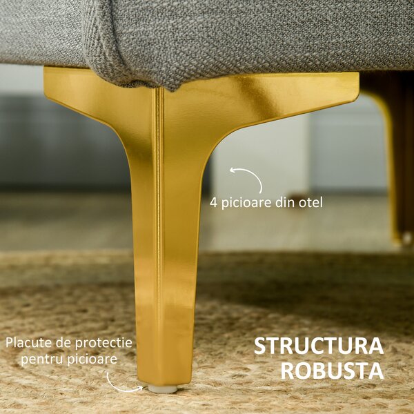 Scaun Decorativ HOMCOM din Stofa, Fotoliu Modern cu 4 Picioare din Otel, 2 Buzunare Laterale, Captuseala Groasa, Gri | Aosom Romania