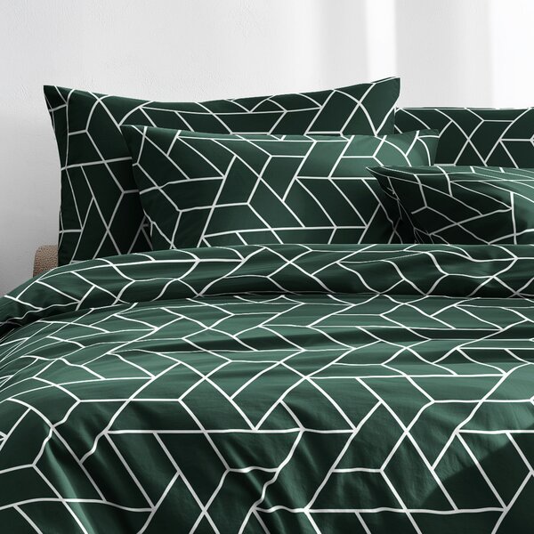 Goldea lenjerie de pat 100% bumbac - mozaic pe fond verde închis 160 x 200 și 2buc 50 x 70 cm