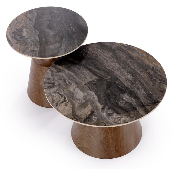 Set 2 masute de cafea Tawen (marmură brună + nuc). 1156255