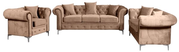 KONDELA Canapea de lux 3 locuri, maro deschis, stofă maro deschis Velvet, ROMANO