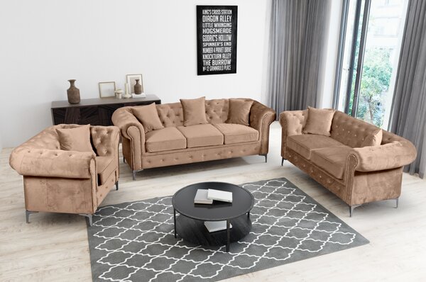 KONDELA Canapea de lux 3 locuri, maro deschis, stofă maro deschis Velvet, ROMANO