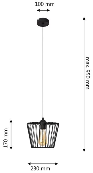 Lustră pe cablu TORRI 1xE27/15W/230V d. 23 cm negru